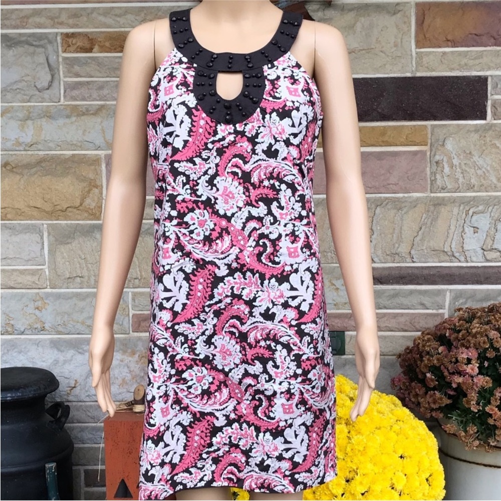 LOFT‎ Pink and Brown Cotton Floral Shift  Dress